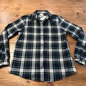 LL Bean Womens Scotch Plaid Flannel Shirt Relaxed Green XS Cotton 273137